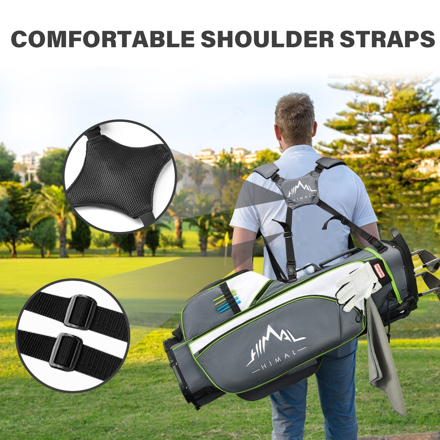 4-Way Golf Stand Bag-Steel Gray White
