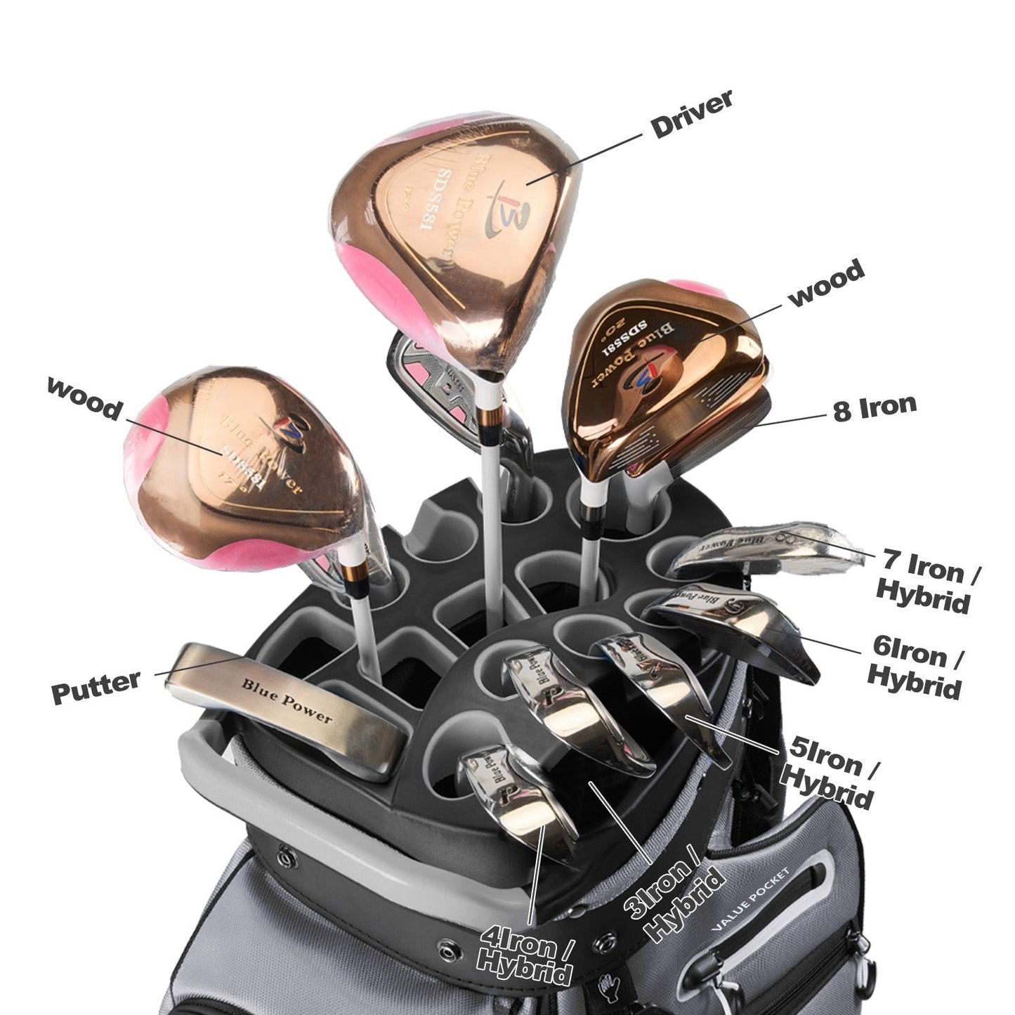 14-Way Full-Length Divider Golf Cart Bag-Grey