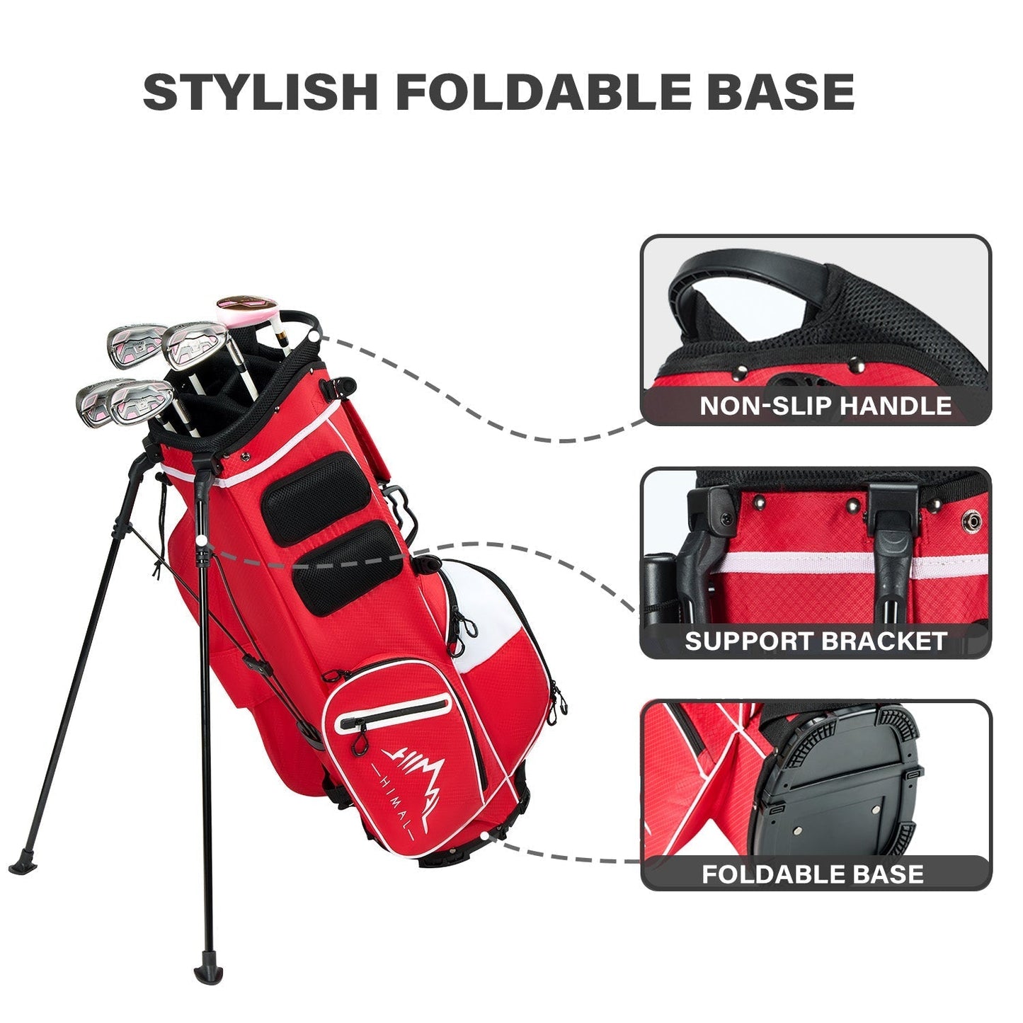 4-Way Golf Stand Bag-Bright Red White