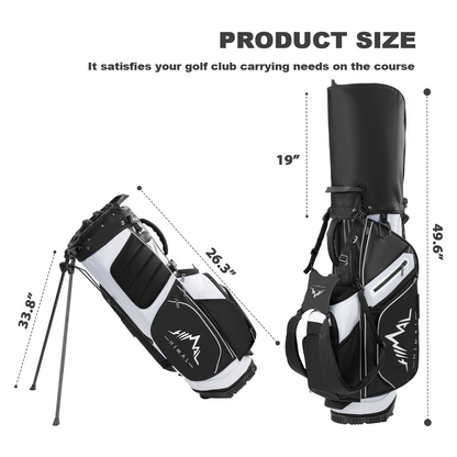 14-Way PU Leather Golf Stand Bag-Pure Black White