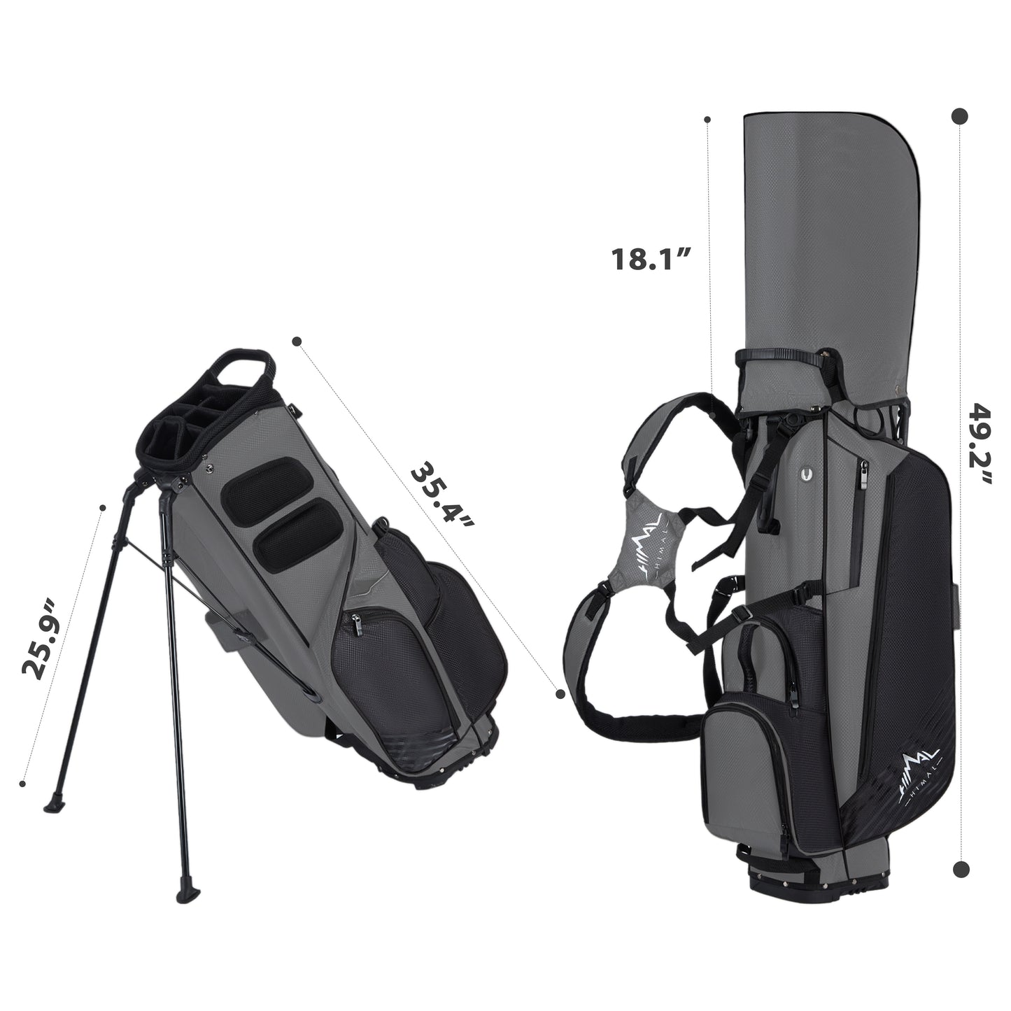 Golf Stand Bag with 8 Way Top Dividers-Black Grey