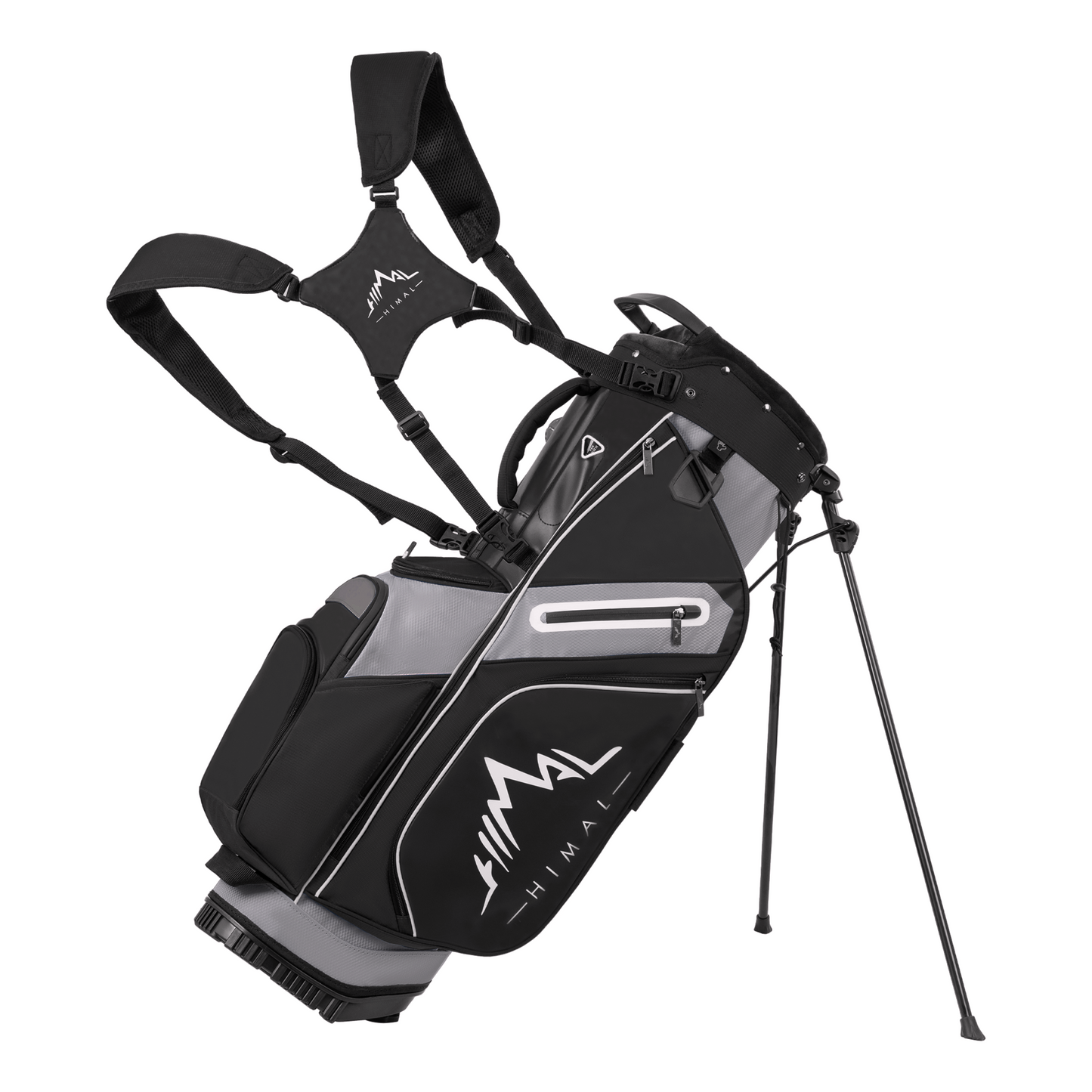 14-Way PU Leather Golf Stand Bag-Pure Black Gray