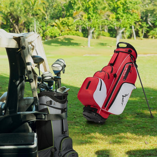 4-Way Full-Length Golf Stand Bag-Bright Red White