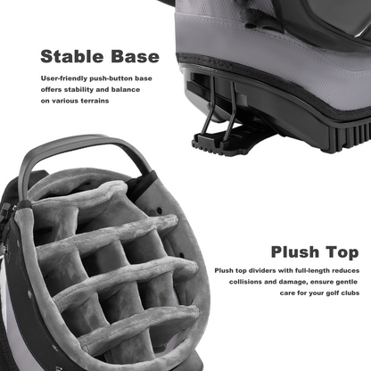 14-Way PU Leather Golf Stand Bag-Pure Black Gray