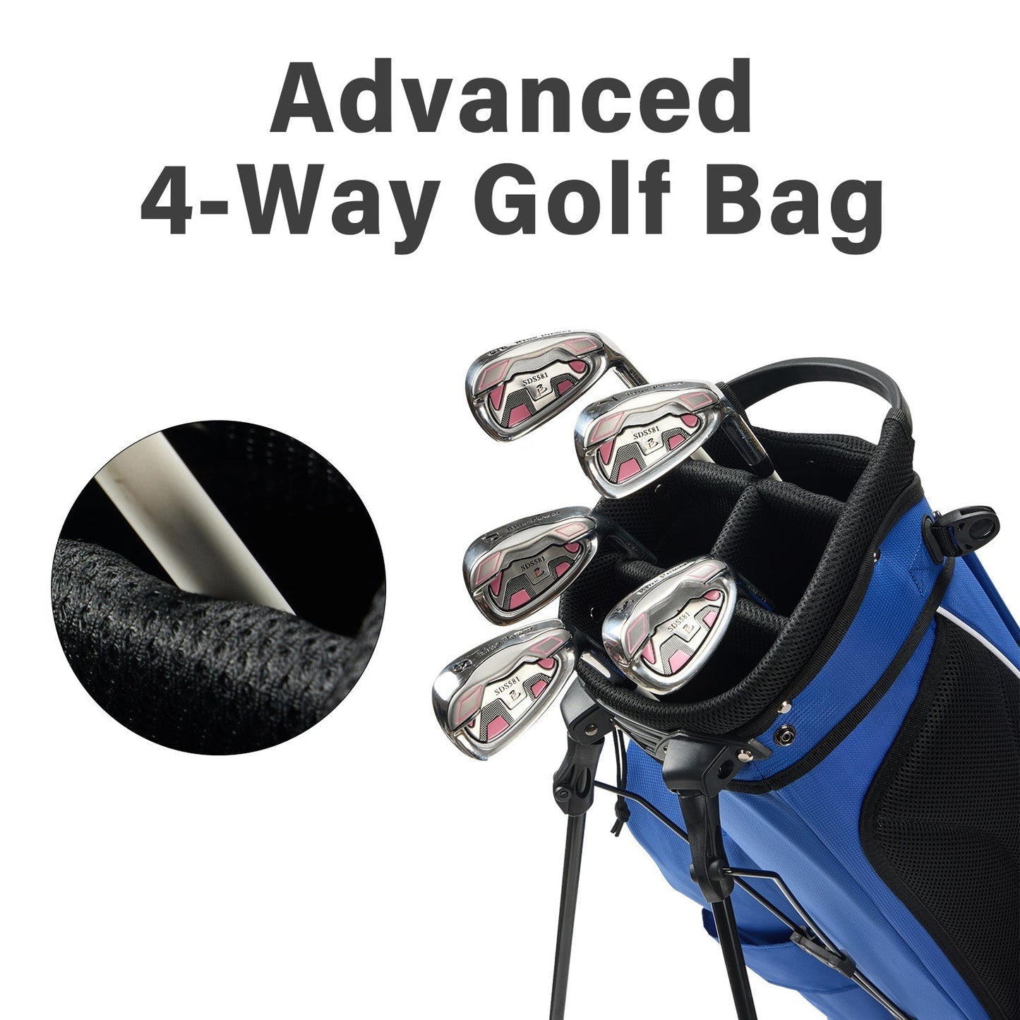 4-Way Full-Length Golf Stand Bag-Royal Blue White