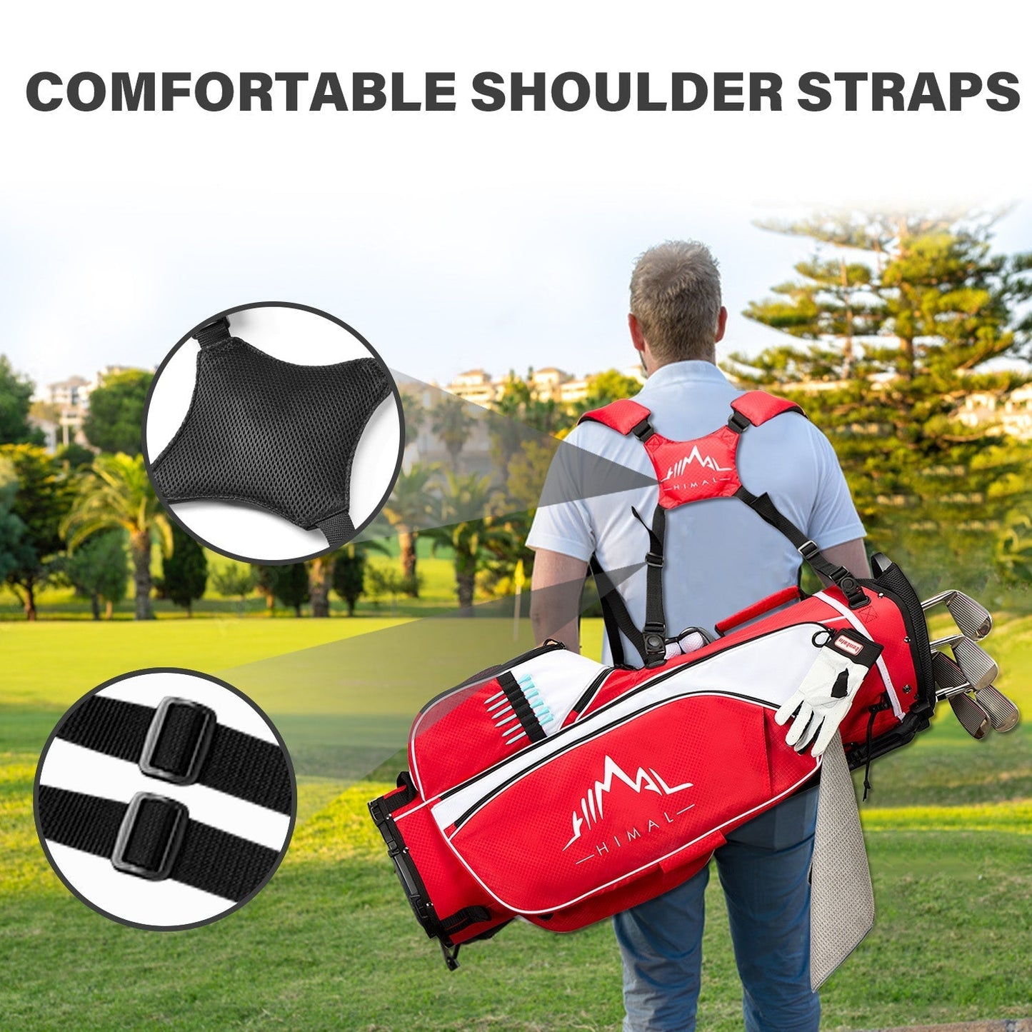 4-Way Golf Stand Bag-Bright Red White