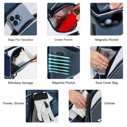 14-Way Golf Cart Bag with Full Length Divider-Blue White