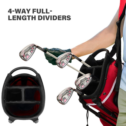 4-Way Golf Stand Bag-Bright Red White